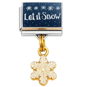 Let it Snow Black Snowflake White Dangle Italian Charm