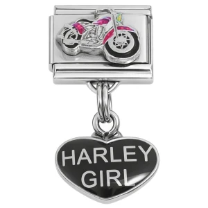 Motorcycle Black Heart Dangle Italian Charm