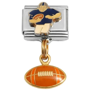 Black Football Player Dangle Italian Charm