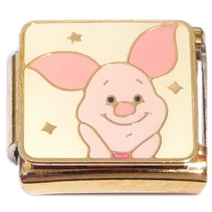 Cute Piglet Pig Gold Trim Italian Charm