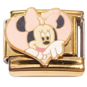 Cute Mouse Heart Gold Trim Italian Charm