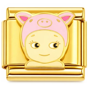 Pig Angel Gold Base Italian Charm