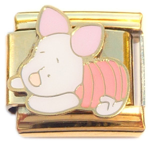 Piglet Lounging Gold Trim Italian Charm
