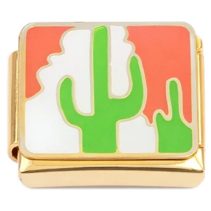 Cactus White Peach Gold Base Italian Charm