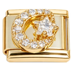 Bling Moon Star Gold Base Italian Charm