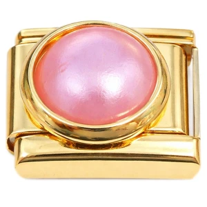 Big Pearly Round Pink Gold Base Italian Charm