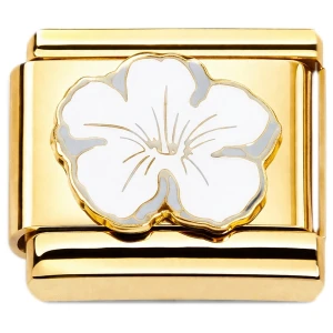 White Tropical Hibiscus Flower Gold Base Italian Charm