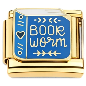 Book Worm Dark Blue Gold Base Italian Charm