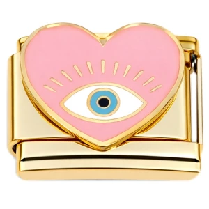 Pink Heart Evil Eye Protection Gold Base Italian Charm