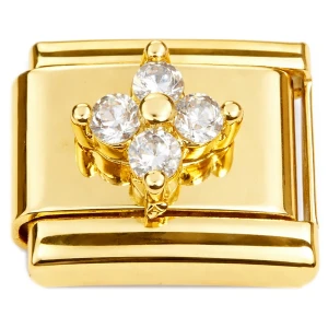 Cute Bling Flower Gold Base Italian Charm