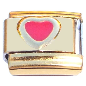Red Filled Heart Goldtone Base Italian Charm