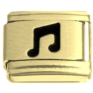 Black Music Note Goldtone Base Italian Charm