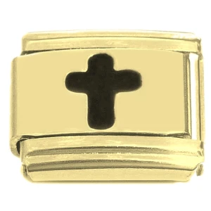 Black Cross Goldtone Base Italian Charm