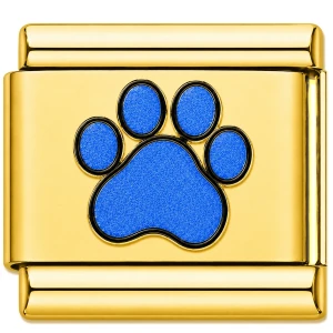 Blue Animal Paw Print Gold Value Italian Charm