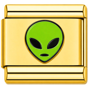 Alien Head Green Face Gold Value Italian Charm