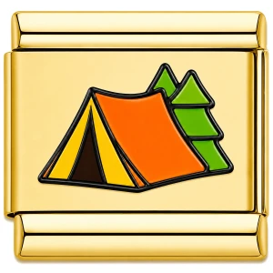 Camping Tent Trees Gold Value Italian Charm