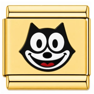 Black Cat Cartoon Face Gold Value Italian Charm