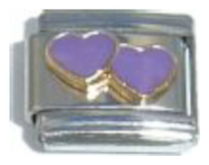 Two Purple Hearts Italian Charm