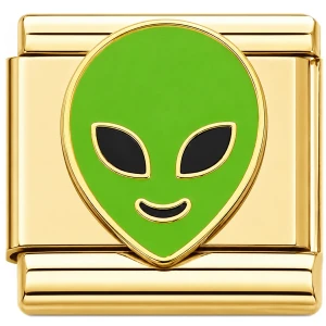 Green Alien Head Gold Base Italian Charm