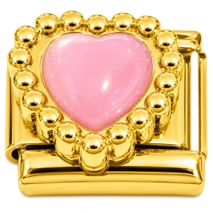 Pink Heart Gold Italian Charm