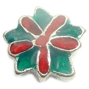 Red Flower with Green Floating Locket Charm Red Flower with Green Floating Locket Charm