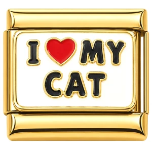 I Love My Cat Gold Italian Charm