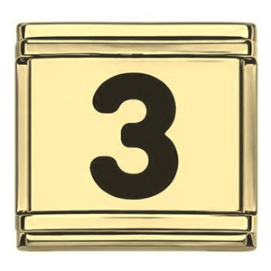 Number Three Black 3 Gold Italian Charm