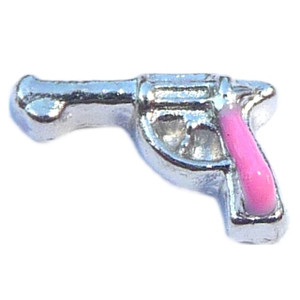 Pink Revolver Gun Floating Locket Charm Pink Revolver Gun Floating Locket Charm