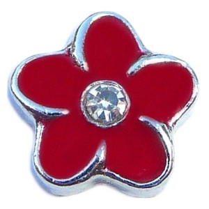 Red Flower Floating Locket Charm