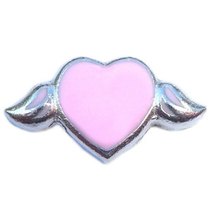 Pink Heart With Wings Floating Locket Charm Pink Heart With Wings Floating Locket Charm