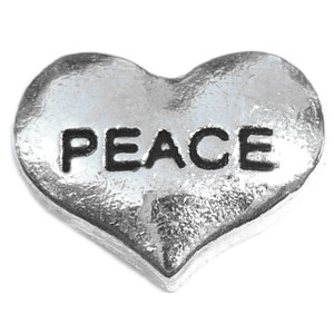 Peace Silvertone Heart Floating Locket Charm Peace Silvertone Heart Floating Locket Charm