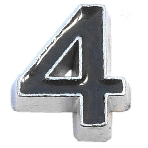 Black Number 4 Floating Locket Charm