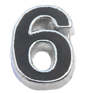 Black Number 6 Floating Locket Charm