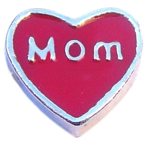 Mom Red Heart Floating Locket Charm Mom Red Heart Floating Locket Charm
