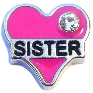 Sister Pink Heart Floating Locket Charm Sister Pink Heart Floating Locket Charm