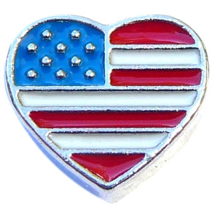 United States Flag Heart Floating Locket Charm United States Flag Heart Floating Locket Charm