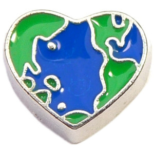 Heart Earth Globe Floating Locket Charm Heart Earth Globe Floating Locket Charm