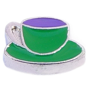 Green Coffee Cup Floating Locket Charm Green Coffee Cup Floating Locket Charm