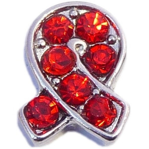 Ribbon Red Accents Floating Locket Charm Ribbon Red Accents Floating Locket Charm
