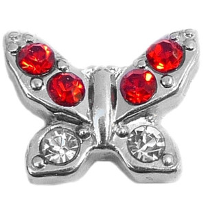 Butterfly Red Accents Floating Locket Charm Butterfly Red Accents Floating Locket Charm