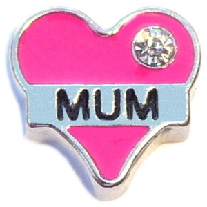 Mum Pink Heart Floating Locket Charm Mum Pink Heart Floating Locket Charm