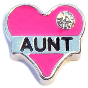 Aunt Pink Heart Floating Locket Charm Aunt Pink Heart Floating Locket Charm