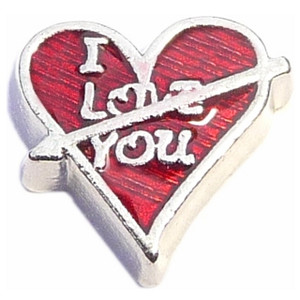 Red Arrow Heart Floating Locket Charm Red Arrow Heart Floating Locket Charm