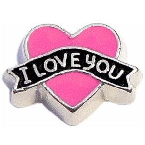 I Love You Banner Heart Floating Locket Charm I Love You Banner Heart Floating Locket Charm