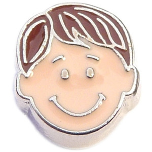 Dark Brown Parted Hair Boy Floating Locket Charm Dark Brown Parted Hair Boy Floating Locket Charm
