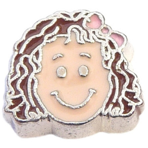 Dark Brown Curly Hair Girl Floating Locket Charm Dark Brown Curly Hair Girl Floating Locket Charm