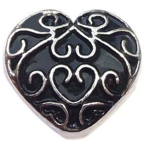 Black Vintage Heart Pattern Heart Floating Locket Charm