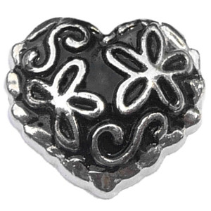 Black Floral Vintage Heart Floating Locket Charm Black Floral Vintage Heart Floating Locket Charm
