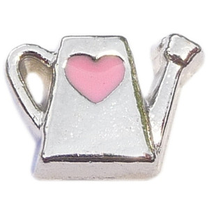 Watering Can Pink Heart Floating Locket Charm Watering Can Pink Heart Floating Locket Charm