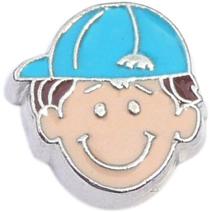 Dark Brown Ballcap Boy Floating Locket Charm Dark Brown Ballcap Boy Floating Locket Charm